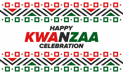 Kwanzaa Happy Celebration. African and African-American culture holiday. Seven days festival, celebrate annual from December 26 to January 1. Black history. Poster, card, banner and background. Vector