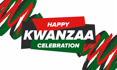 Kwanzaa Happy Celebration. African and African-American culture holiday. Seven days festival, celebrate annual from December 26 to January 1. Black history. Poster, card, banner and background. Vector