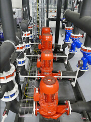 Large industrial liquid pumps used in modern eco friendly refrigeration systems with green nh3 ammonia refrigerant