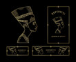 Nefertiti Queen of Egypt Line Art Gold color with Gold Frame set