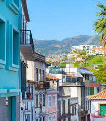 Canvas Print - Old Town street Funchal Madeira