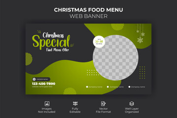 Merry Christmas Food Menu Web Banner Template, Landing page cover design