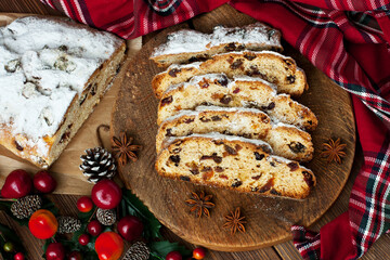 Wall Mural - Christmas stollen with several ingredients. Top view