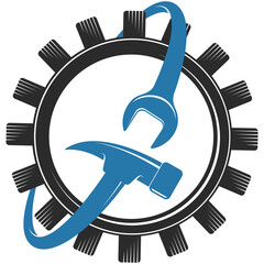 Wall Mural - Wrench and hammer tool gear symbol for repair and service