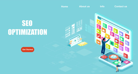 Wall Mural - vector SEO optimization for website on mobile devices