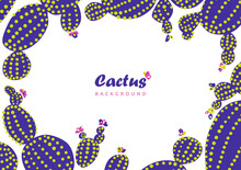 Set Of Cacti. Vector Illustration. Summer Cactus In The Desert On A White Background. Cactus Background With Text. Desert Plants. Africa. Collection Of Exotic Plants. Cactus With Flowers. Mexico