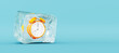 Frozen orange clock, stopping the time concept on blue background 3D Rendering