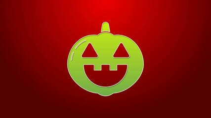 Sticker - Green line Pumpkin icon isolated on red background. Happy Halloween party. 4K Video motion graphic animation