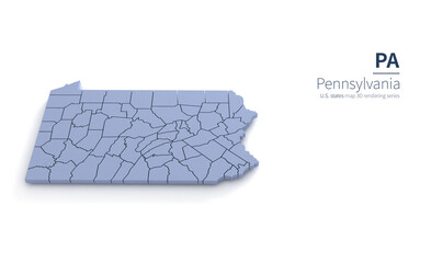 Pennsylvania State Map 3d. State 3D rendering set in the United States.