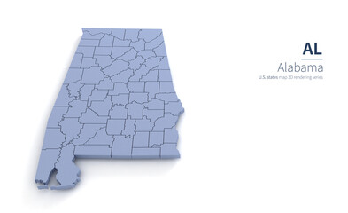 Alabama State Map 3d. State 3D rendering set in the United States.