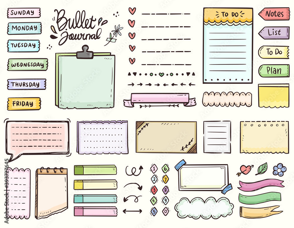 Bullet journal and colorful frame notes to do list ornament drawing ...
