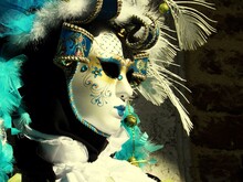 Person Wearing Venetian Mask In Carnival