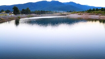 Sticker - 4K timelapse video of lake with twilight sky at sunset, Chiang Mai province.