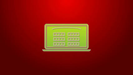 Canvas Print - Green line Buy cinema ticket online icon isolated on red background. Service Concept. 4K Video motion graphic animation