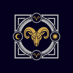 vintage luxury astrology aries zodiac vector illustration