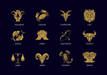 Vintage Luxury Horoscope Zodiac Astrology Vector Icon Set Collection