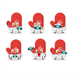 Wall Mural - Photographer profession emoticon with new red gloves cartoon character