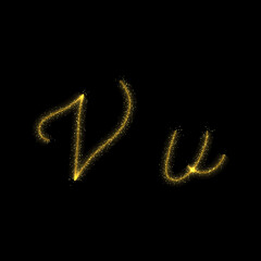 Wall Mural - Gold glitter letter V, star sparkle trail font