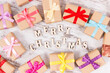 Inscription Merry Christmas and presents for holidays