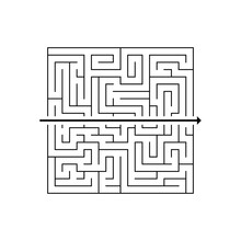 Labyrinth With A Path Line Going Straight Through It. Simple Solution Of A Complex Problem. Vector Illustration.