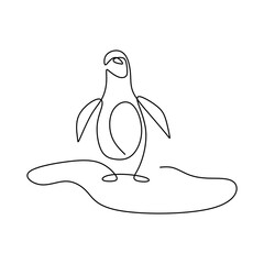 Wall Mural - Penguin continuous one line vector drawing. A penguin is standing in the ice isolated on white background. The aquatic flightless birds hand drawn minimalistic style. Winter animals concept