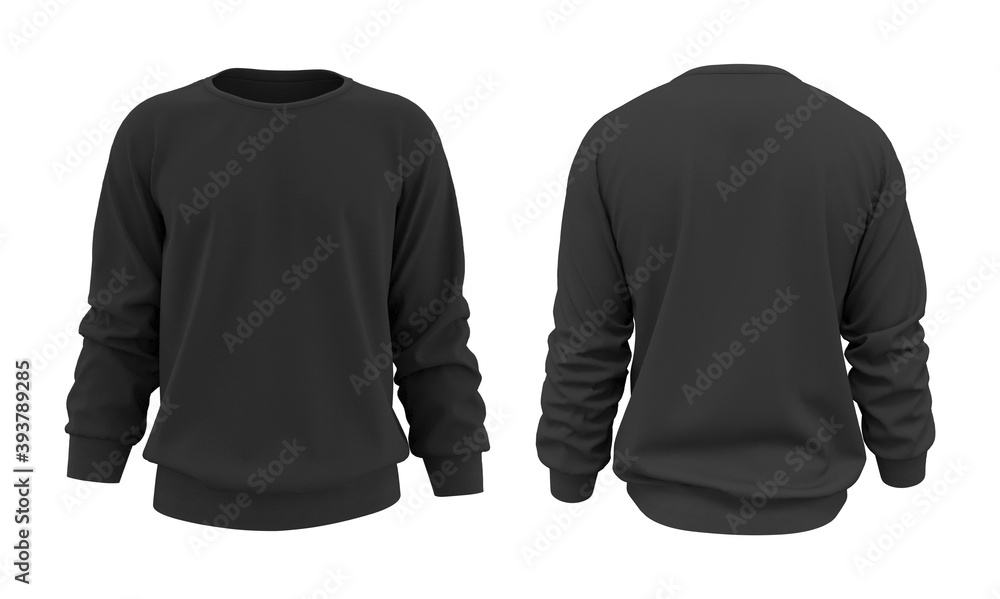 Blank sweatshirt mock up in front, and back views, isolated on white, 3d rendering, 3d illustration - obrazy, fototapety, plakaty 