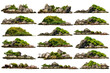 Leinwandbild Motiv collection of trees. Mountain on the island and rocks.Isolated on White background