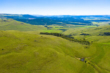 Panoramic Aerial View Of Green Meadows On Mountain Slope On A Clear Day, Panorama Route South Africa