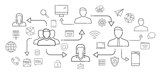 Canvas Print - thin line social network icons interface