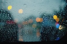 Full Frame Shot Of Wet Car Window In Rainy Season