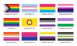 LGBTQ+ sexual identity pride flags collection. Flag of gay, transgender, bisexual, lesbian etc. 