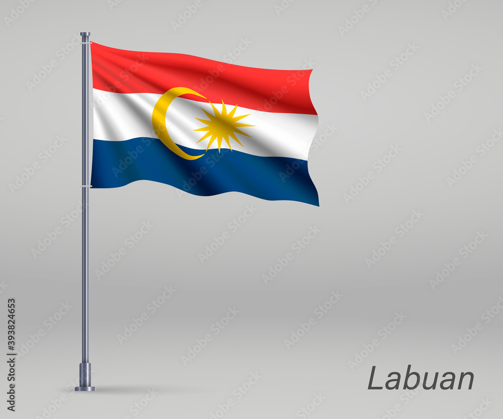 Waving flag of Labuan - state of Malaysia on flagpole. Template for ...