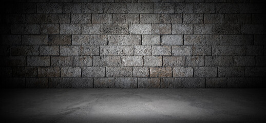 Wall Mural - stone wall and concrete floor background, product display urban room