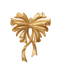 Wall Mural - Shiny Toy for Christmas in the form of a gold bow isolated on a white background