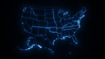Wall Mural - usa american map cyber texture by states animation/ 4k animated simple and minimal cyber american ma