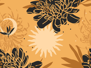 Wall Mural - hand drawn vector abstract flat stock graphic icon illustration sketch seamless pattern with chrysan