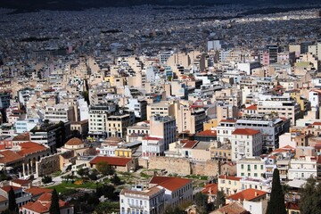 Partial view of Athens city from Acropolis hill, Athens, Greece, February 5 2020.