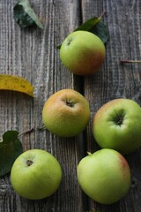 Sticker - Green apples and autumn leaves on the table