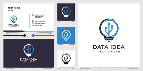 Data logo with creative idea concept and business card design Premium Vector