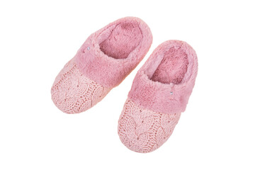 Pair of warm female slippers on isolated white background