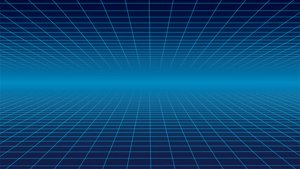 Abstract wireframe landscape 1980s style. Retro futuristic vector grid. Technology neon background.
