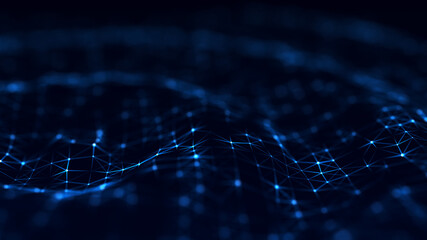 Wall Mural - digital dynamic cyber wave. abstract futuristic blue background with dots and lines. big data visual