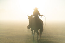 Silhouette Of Cowgirl On A Horse