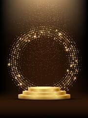 Wall Mural - golden podium with haflftone circle ring and glitter. shining abstract background with gold elements