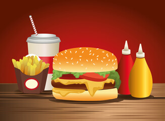 Poster - delicious hamburger and fast food icons