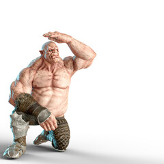 Wall Mural - ogre man is looking around in white background