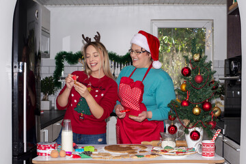 Wall Mural - Women teaching  girl to make  Christmas cookies