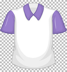 Blank white shirt with purple short sleeves on transparent