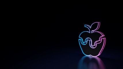 Wall Mural - 3d glowing neon symbol of symbol of snow white apple isolated on black background