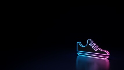 Wall Mural - 3d glowing neon symbol of symbol of sneaker shoe isolated on black background